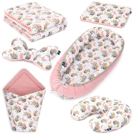 Ensemble pour tout-petits 6in1 : Nid de bébé + Couverture + Oreiller + Oreiller de tête + Sac de couchage à emmailloter + Oreiller d'allaitement - Licornes