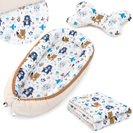 Ensemble 3 en 1: Nid de bébé + Couverture pour enfant + Oreiller de voyage - Ours