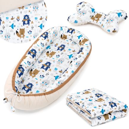 Ensemble 3 en 1: Nid de bébé + Couette pour bébé + Oreiller de voyage - Ours