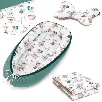 Ensemble 3 en 1: Nid de bébé + Couverture pour enfant + Oreiller de voyage - Souris