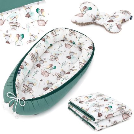 Ensemble 3 en 1: Nid de bébé + Couette pour bébé + Oreiller de voyage - Souris