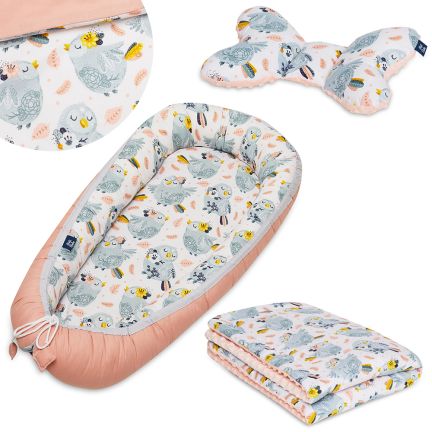 Ensemble 3 en 1: Kokon + Couverture pour bébé + Poduszka Motyl - Oiseaux