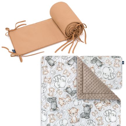 Ensemble 3 en 1: Couverture + Oreiller pour enfant + Protecteur - Safari